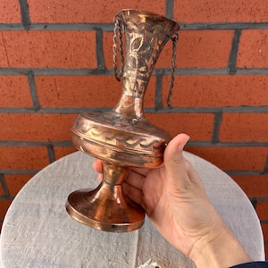 1960s Vintage Decorative Copper Vase / Bohemian Copper Flower Vase / Eclectic Decor / Copper Vase / Copper Bowl
