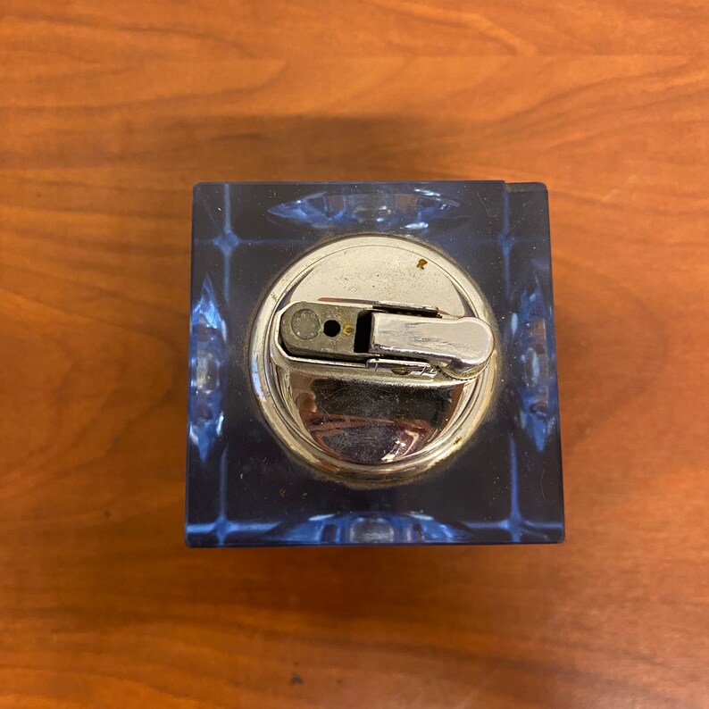 1970s Vintage Blue Glass Desk Lighter, Crystal Glass Table Lighter, Retro Glass Lighter Etsy