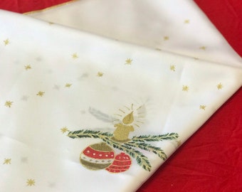 Vintage Satin Tablecloth / 1980s Vintage Table Topper / Hand Painted Tablecloth / Christmas Decor / Home Decor / Rustic Decor