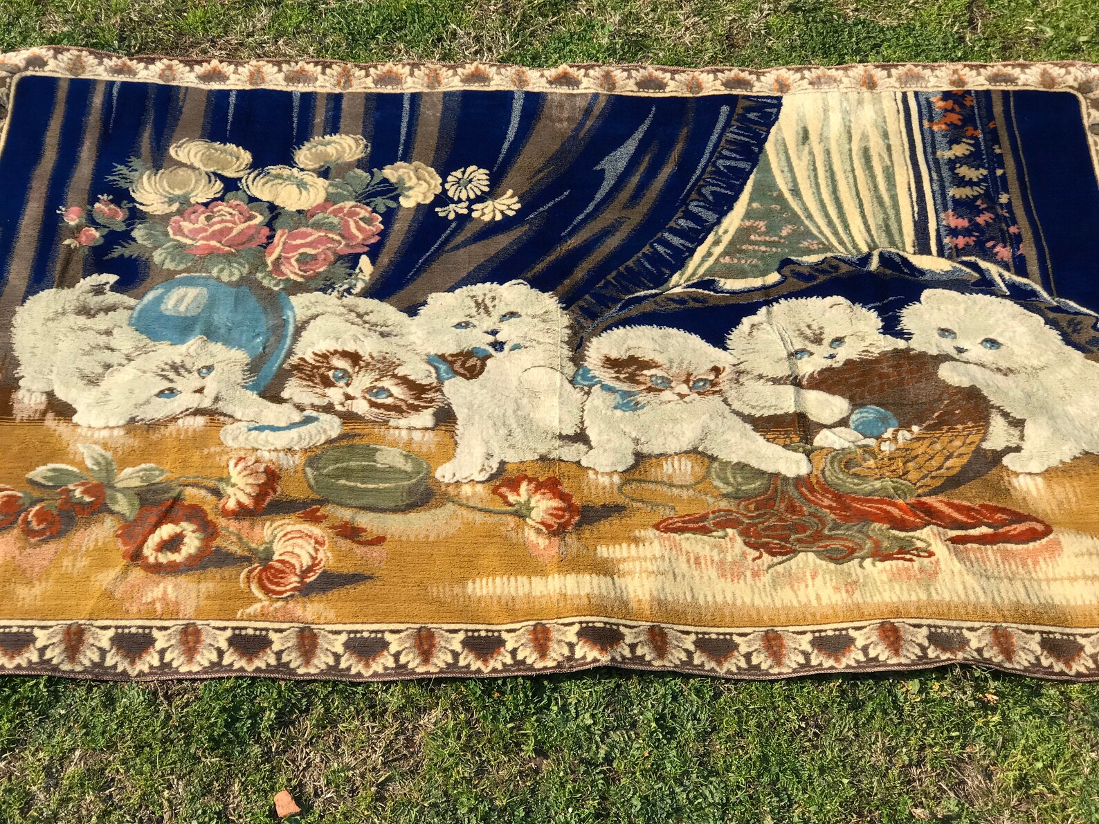 1960s Vintage Wall Rug with Kittens Wall Carpet Vintage Rug Etsy