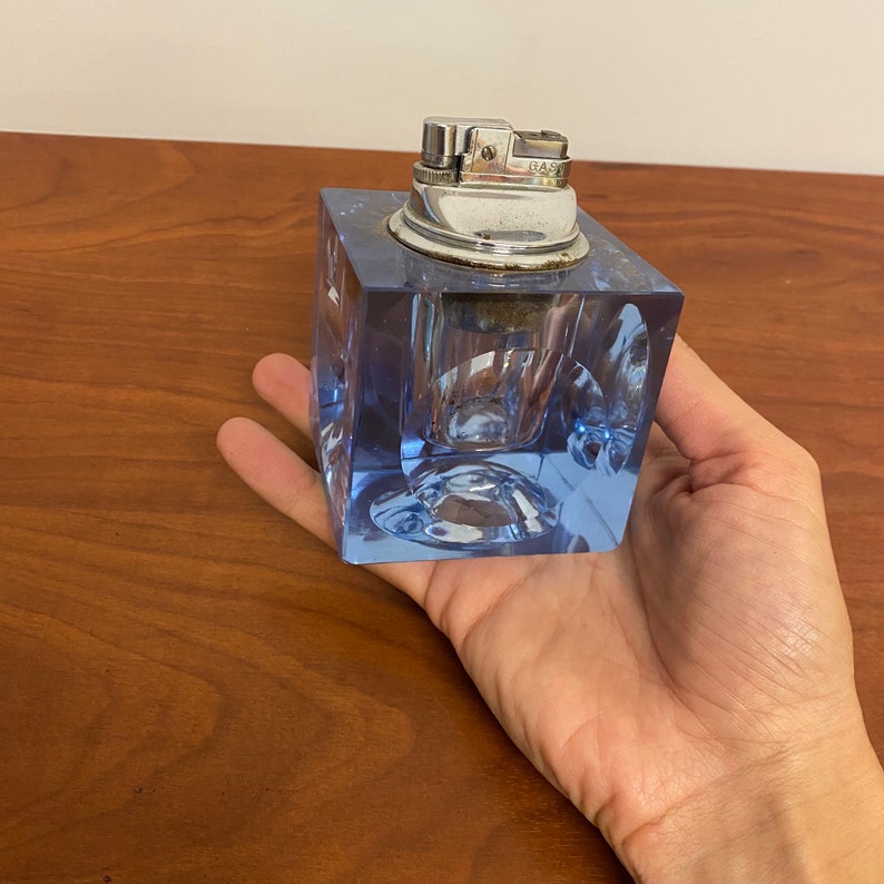1970s Vintage Blue Glass Desk Lighter, Crystal Glass Table Lighter, Retro Glass Lighter Etsy