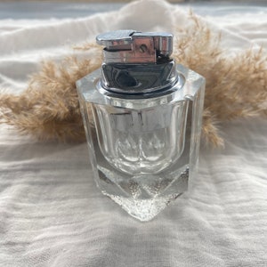 1970s Vintage Glass Desk Lighter, Crystal Glass Table Lighter, Retro Glass Lighter