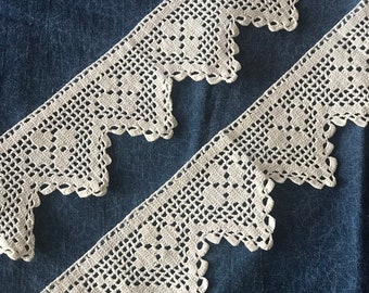 Vintage Crochet Curtain Trims / Lace Curtain Trim / Curtain Edge / Boho Curtains / Rustic Decor / Kitchen Decor