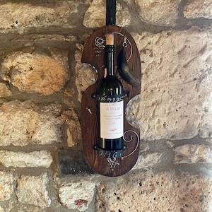 vintage Wine Bottle Holder, Wooden and Metal Bottle Holder, Rustic Farmhouse Dining Room Decor, Vintage Georgian Wine Bottle Stand