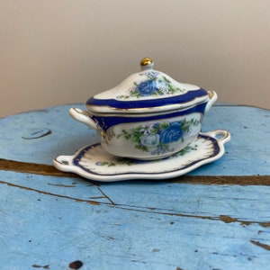 1950s Vintage Miniature Porcelain Sugar Bowl with Tiny Tray / Vintage Home Decor