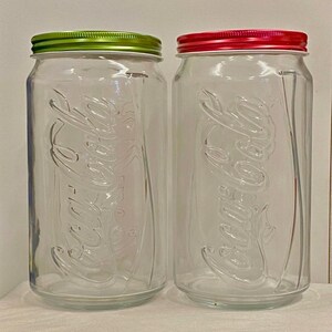 Vintage Large Coca Cola Jars, Set of 2 Glass Jars, Coca Cola Collectible Kitchen Jars