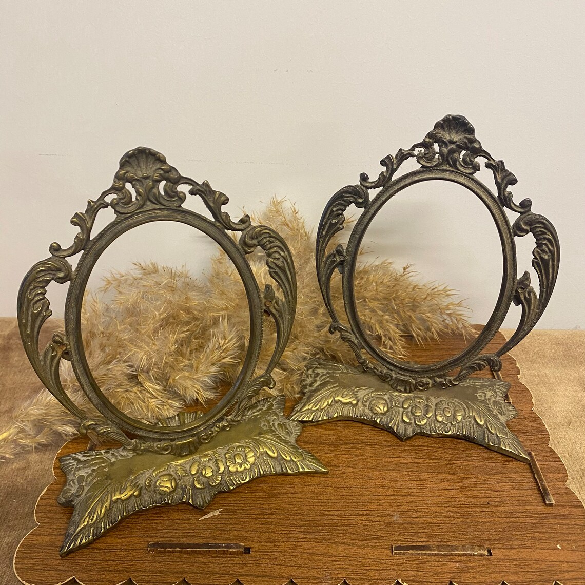 1940s Antique Set of 2 Brass Photo Frames, Vintage Photo Frame, Antique Brass Frames - Etsy