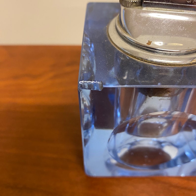 1970s Vintage Blue Glass Desk Lighter, Crystal Glass Table Lighter, Retro Glass Lighter Etsy