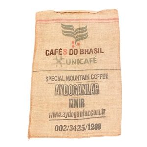 Cafes Do Brasil burlap coffee bag, 27 x 40 inch used burlap coffee sack, jute craft fabric, diy burlap, hessian coffee bean sack
