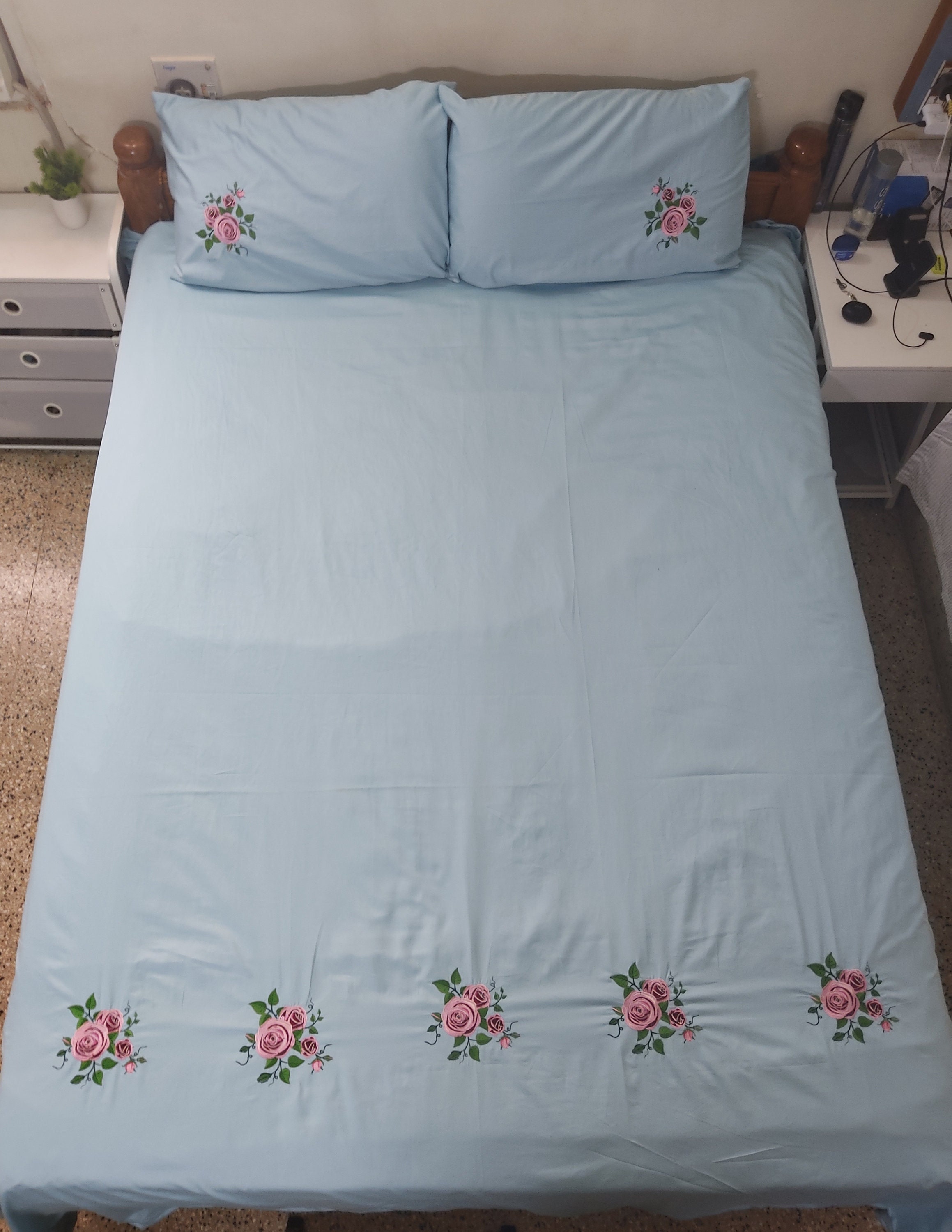 Cotton Embroidery Bed Sheet for King Queen Crib Size Bed Flat