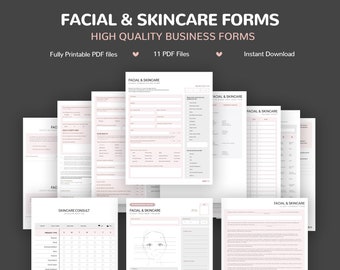Skincare Consultation Forms, Consent Forms, Client Treatment Record,  Forms, Skincare Guide, Facial Mapping, Pink Instant Download PDF Forms