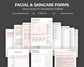 Facial Consultation Form, Facial Consent Forms, Esthetician Client Information & Intake Business Forms, Printable Skincare Treatment Forms