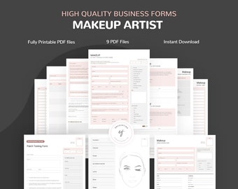 Makeup Artist Forms, Client Intake Form, Client Record Cards, Face Chart, Income Sheet, Instant Download Makeup Artist Business Forms PDF