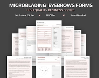 Microblading Consultation Forms, Permanent Makeup Cosmetic Tattoo PMU Consent Form, Brow Tattoo Form, Esthetician Forms, Aftercare Form