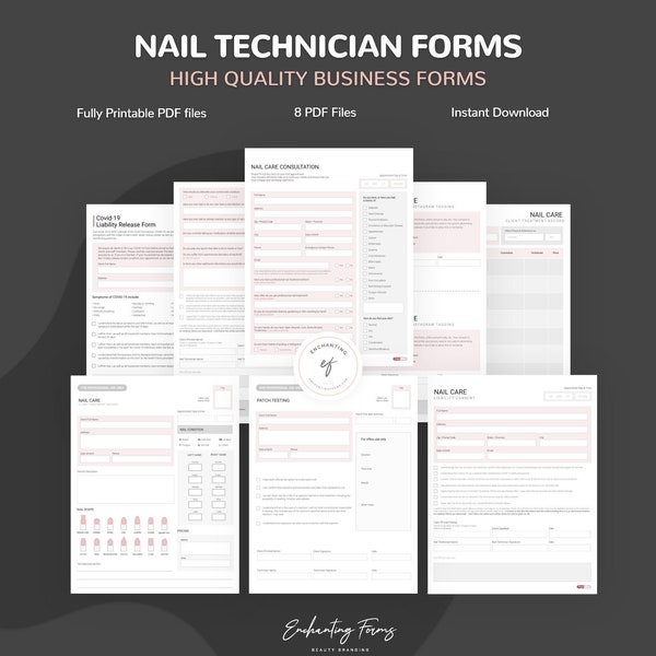 Nail Technician Consultation Forms, Nail Artist Consent Forms, Treatment Record, Nail Care Forms, Manicure Pink Forms, Instant Download PDF