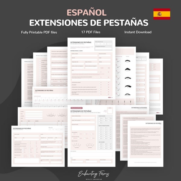 SPANISH (ESPAÑOL) Lash Extension Consultation Forms, Client Intake, Lash Mapping, Consent Release, Aftercare & Lash Guides, Instant download