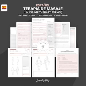 SPAANS (ESPAÑOL) consultatie- en toestemmingsformulieren voor massagetherapie, behandelingsbladen voor cliëntintake, Covid-19-aansprakelijkheid, PDF direct downloaden