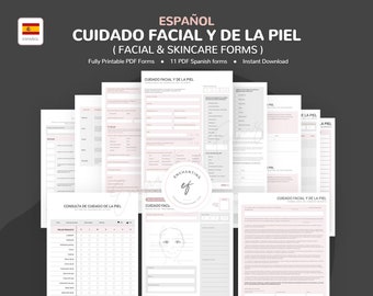 SPANISH (ESPAÑOL) Facial Skincare Consultation &  Consent Forms, Client Treatment Record, Skincare Guides and routine, Instant Download PDF