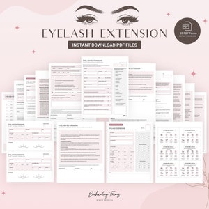 Formulaires de consultation et d'admission pour l'extension des cils, consentement du technicien des cils, renonciation du technicien des cils, formulaires de salon de beauté, fiche de traitement