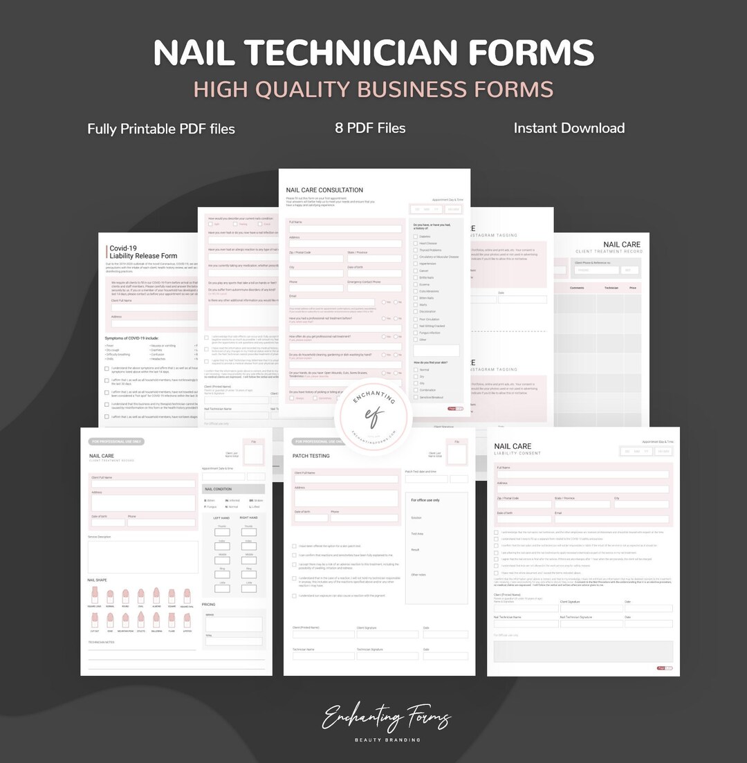 Nail Technician Consultation Forms: Client Record, Consent (instant ...