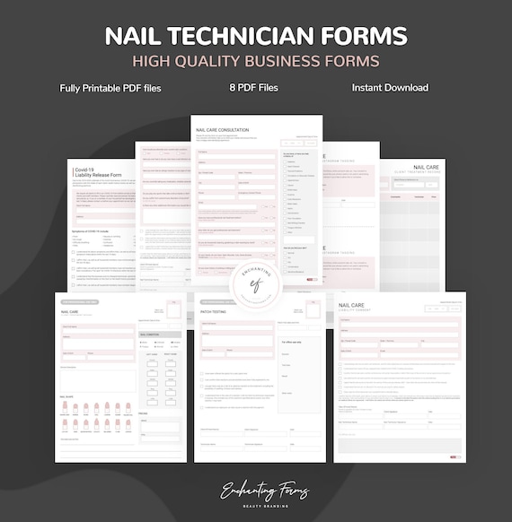 Nail Technician Consultation Forms: Client Record, Consent (Instant Download PDF)