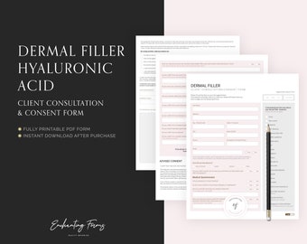 Dermal Filler Consultation & Consent Form, Instant download PDF after purchase