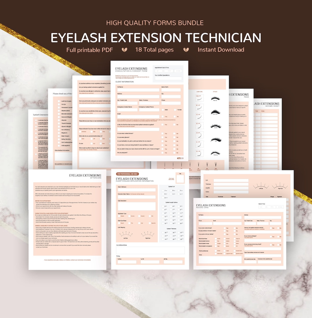 Eyelash Extension Consultation Forms, Client Intake Forms, Lash Mapping ...