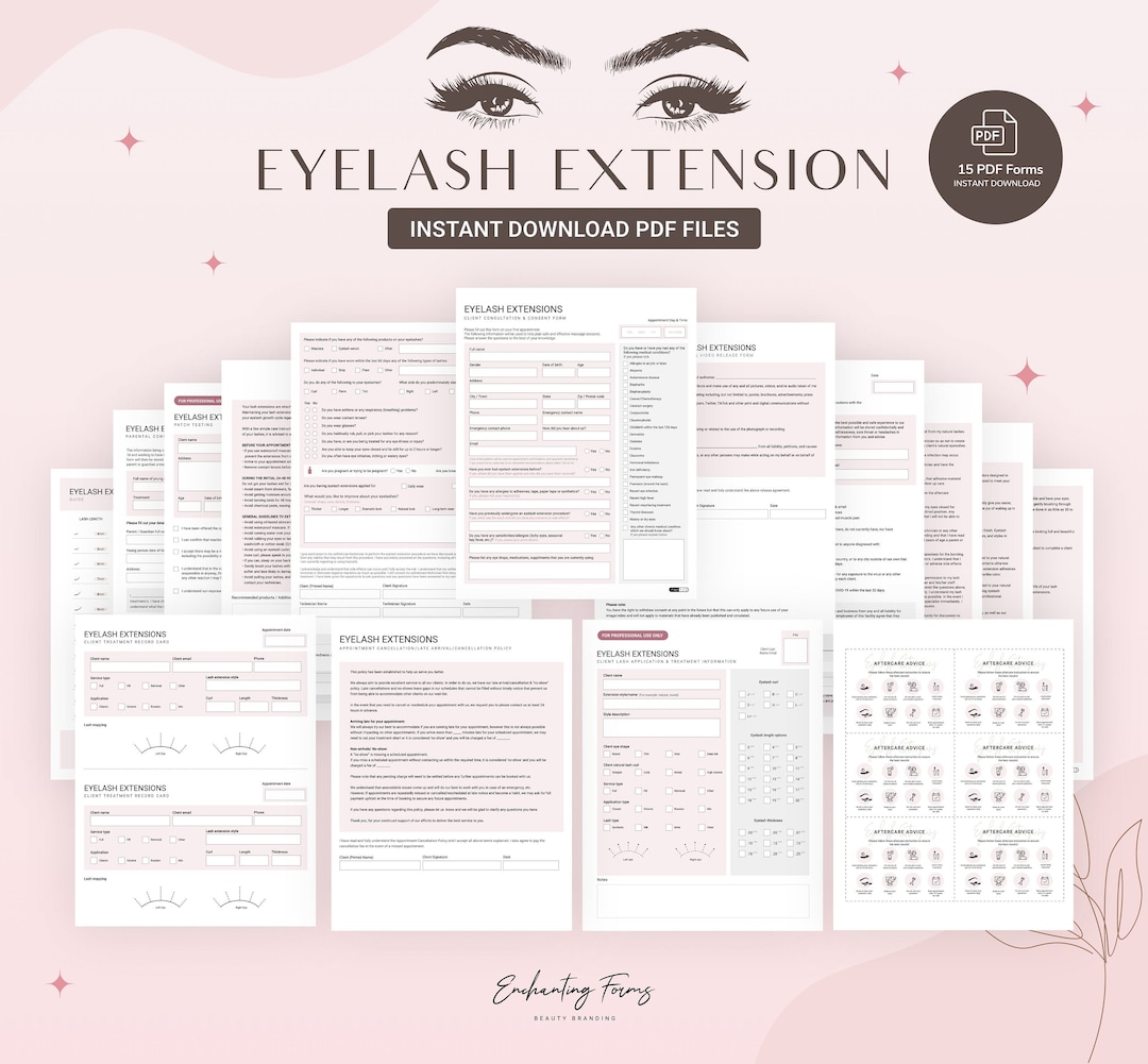 Eyelash Extension Consultation &amp; Intake Forms, Lash Tech Consent, Lash ...