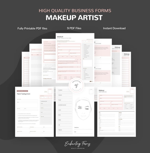 Makeup Artist Forms: Client Intake, Face Chart, Income Sheet (PDF)