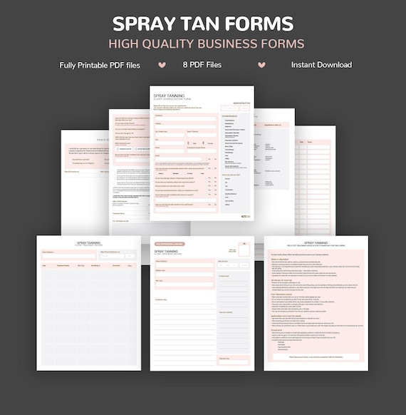 Spray Tan Consultation Forms: Client Record & Care (PDF Download)