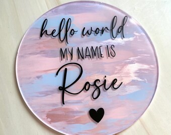 Personalised Acrylic Disc, Name Announcement Multi-coloured Acrylic Disc, Baby Announcement, New Baby