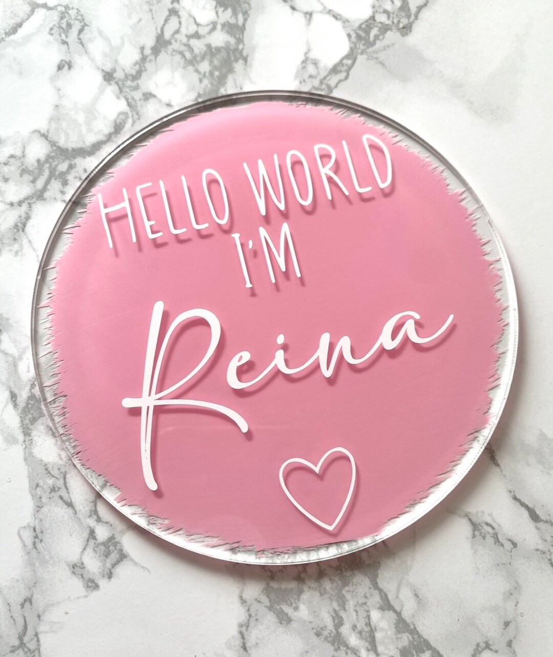 Personalised Acrylic Disc, Hello World Acrylic Disc, Name Announcement ...