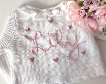 Personalised Frill Name Baby Cardigan with Mini Hearts