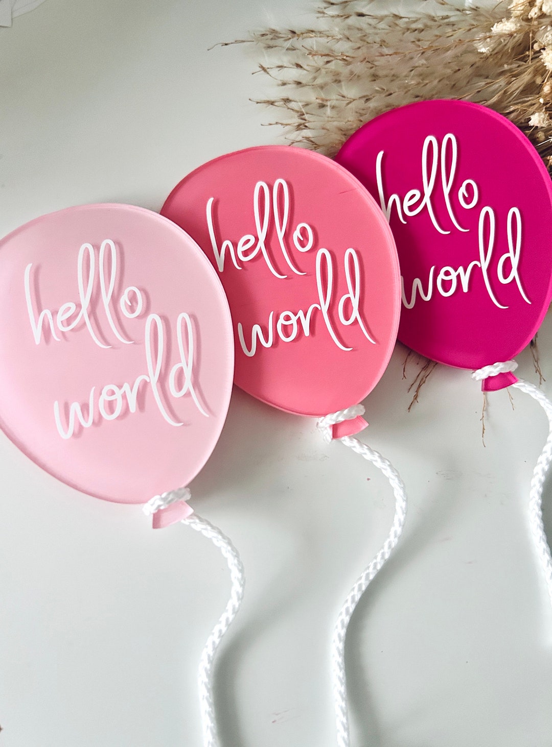 Hello World Balloon Acrylic Disc, Baby Announcement, Welcome to the ...