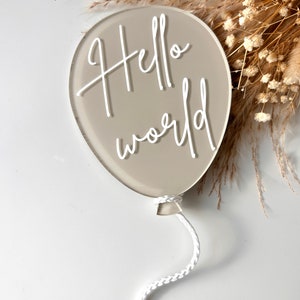 Hand Painted Hello World Acrylic Balloon Plaque, Baby Announcement
