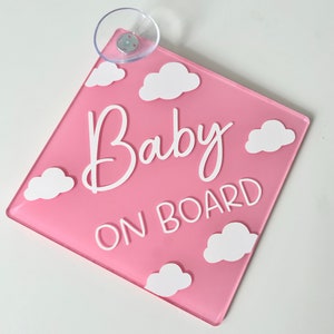Baby on Board Car Suction Sign, Acrylic Sign, New Baby, Kids on Board, Baby on Board, Car Sign, Prince on Board, Princess on Board, Clouds