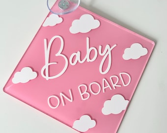 Baby on Board Car Suction Sign, Acrylic Sign, New Baby, Kids on Board, Baby on Board, Car Sign, Prince on Board, Princess on Board, Clouds