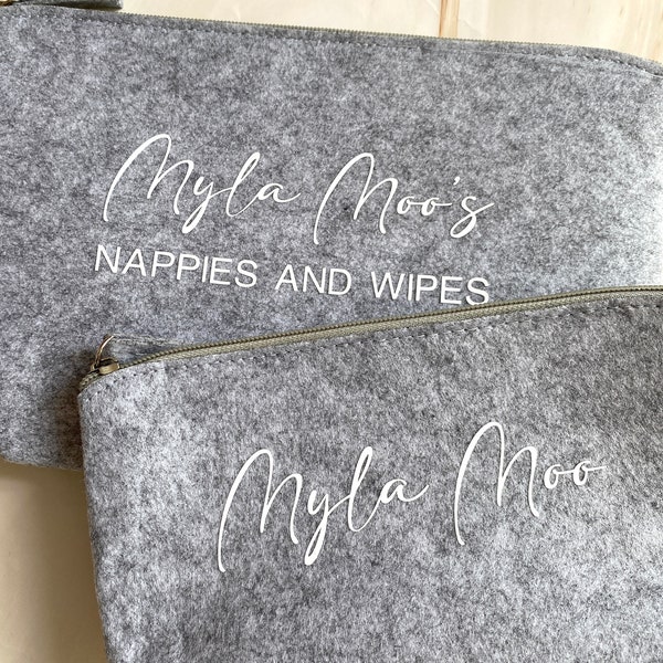 Personalised Baby Accessory Bags, Baby, New Baby, Nappies and wipes, Grey