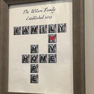 Custom Family Name Scrabble Tile Print, Personalized Gift, Framed Crossword Wall Art