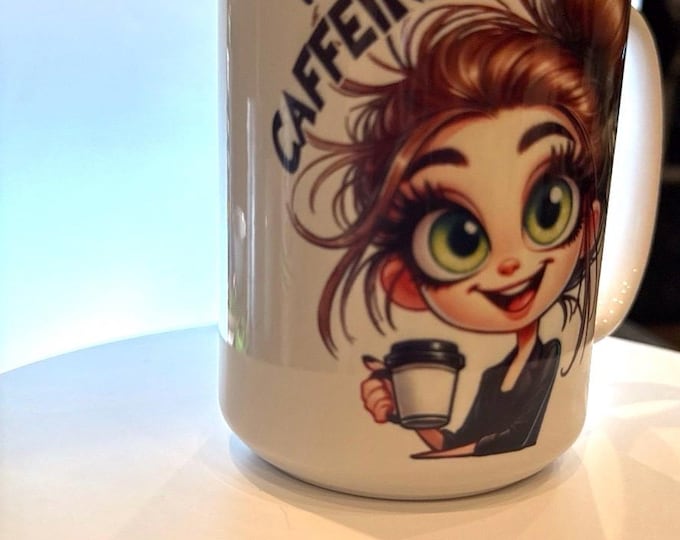 funny coffee mug before and after, brown hair