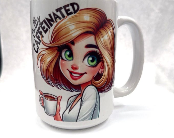 Humorous Blonde Transformation Coffee Mug: Before and After Hair Makeover Cup