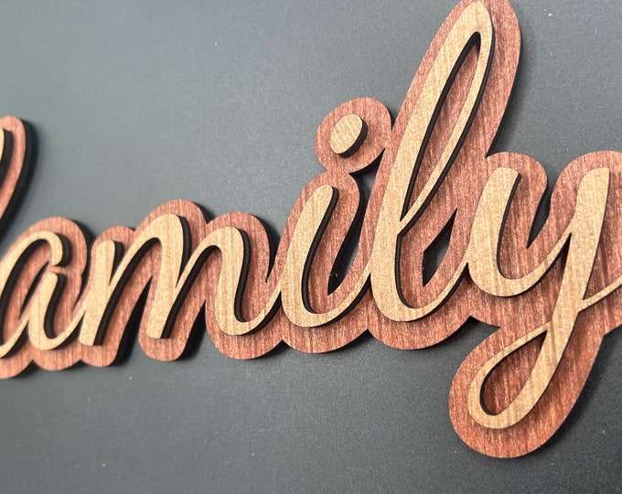 Cursive Family sign,cut out word,wooden name sign,Wooden Letter Name,Office Wall Decor