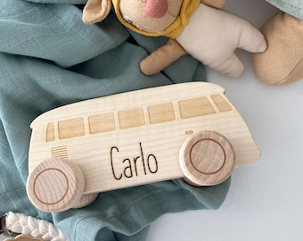 Bulli | Voiture en bois | Jouets en bois pour enfants personnalisés avec nom | Autobus en bois