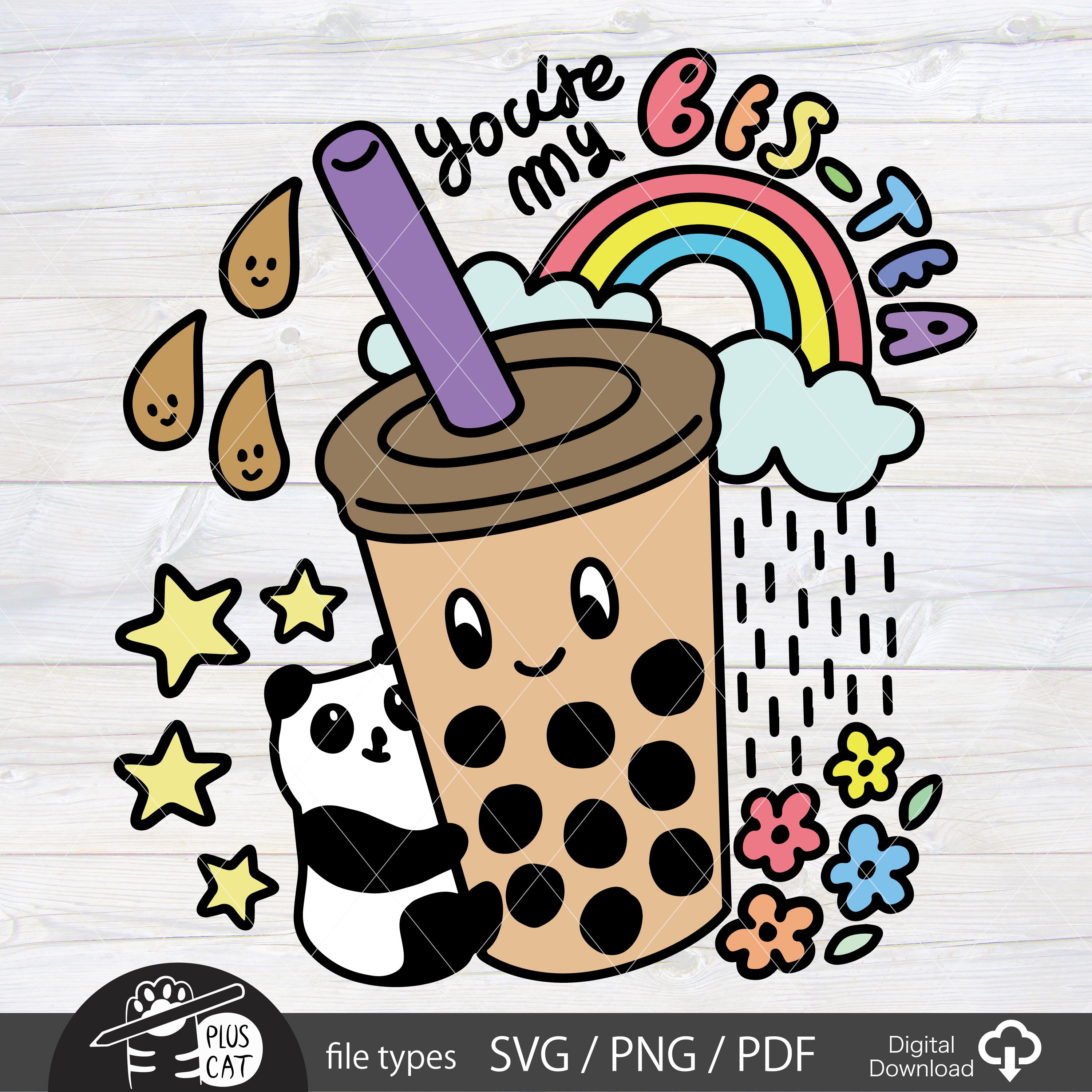 Kawaii Boba Tea Bubble Tea and Panda Bestea Clip Art for Etsy