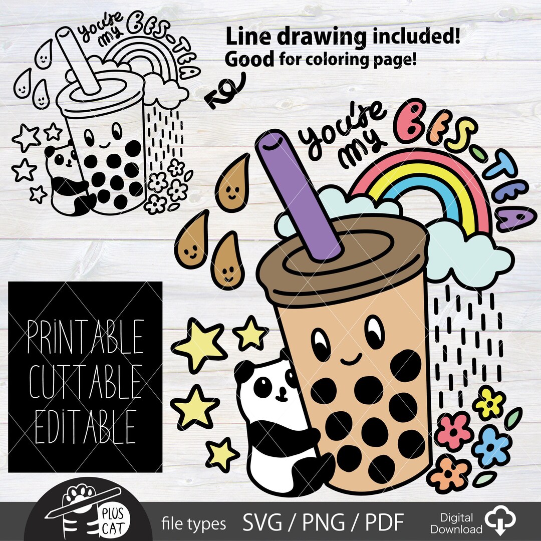 Kawaii Boba Tea Bubble Tea and Panda Bes-tea Clip Art for Personal ...