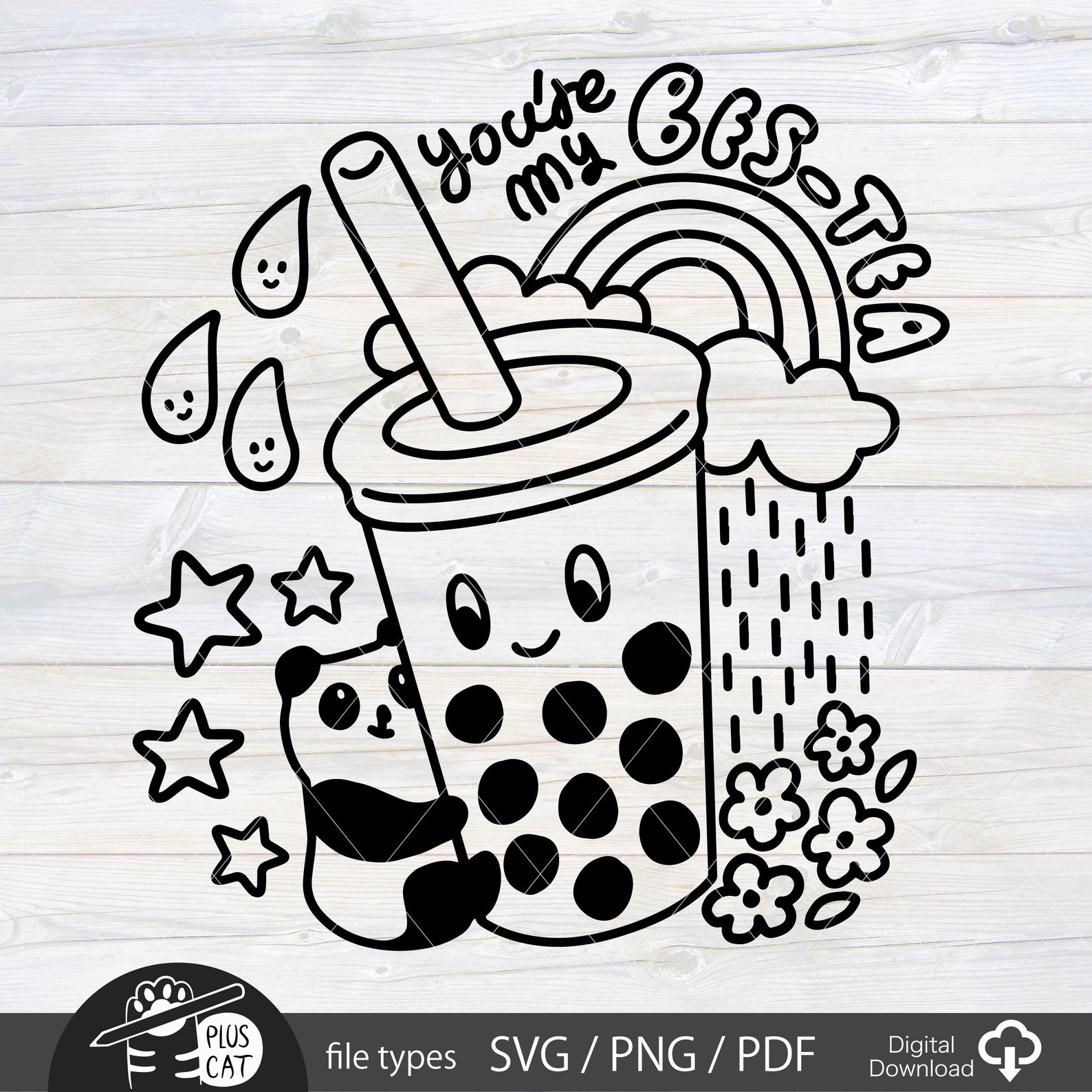 Kawaii boba tea bubble tea and panda bestea clip art for Etsy