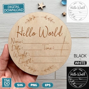 Birth announcement SVG, Hello world SVG sign, Newborn stats PNG, Round Baby stats svg download