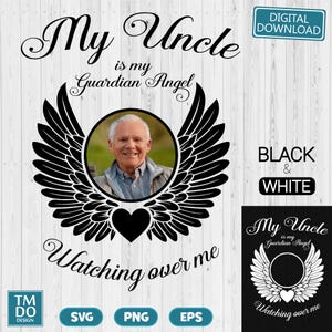 Uncle is my Guardian angel SVG, Uncle Memorial svg, In loving memory svg, Uncle Angel wings svg, Uncle rest in peace svg, In memory svg
