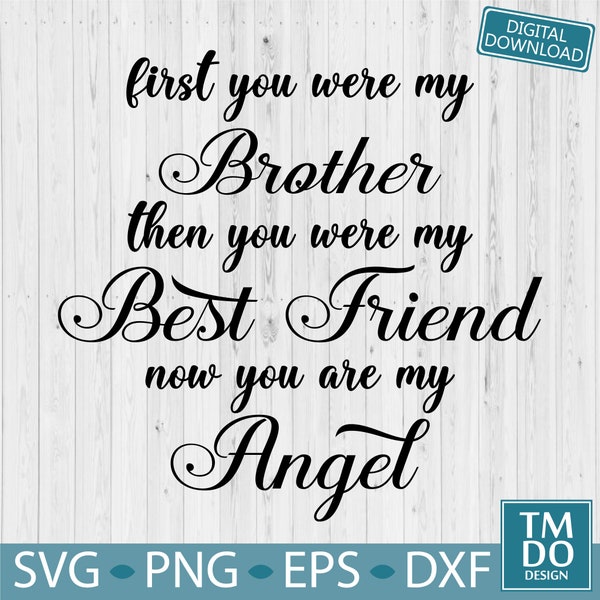 Brother is my Angel SVG, Memorial svg, In loving memory svg, Angel wings svg, Brother Rip svg, In memory svg