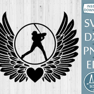Baseball player svg, Baseball Angel wings svg, Memorial svg, In loving memory svg, Rest in peace svg, In memory png